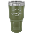 Personalized olive green 30 oz vacuum insulated tumbler with 'Promoted to Grandpa' design