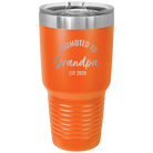 Personalized orange 30 oz vacuum insulated tumbler with 'Promoted to Grandpa' design