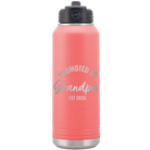 Personalized coral 32 oz vacuum insulated water bottle with 'Promoted to Grandpa' design