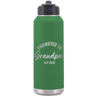 Personalized green 32 oz vacuum insulated water bottle with 'Promoted to Grandpa' design