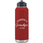 Personalized maroon 32 oz vacuum insulated water bottle with 'Promoted to Grandpa' design
