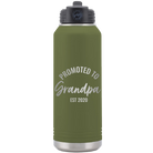 Personalized olive green 32 oz vacuum insulated water bottle with 'Promoted to Grandpa' design