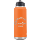 Personalized orange 32 oz vacuum insulated water bottle with 'Promoted to Grandpa' design