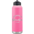 Personalized pink 32 oz vacuum insulated water bottle with 'Promoted to Grandpa' design
