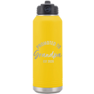 Personalized yellow 32 oz vacuum insulated water bottle with 'Promoted to Grandpa' design