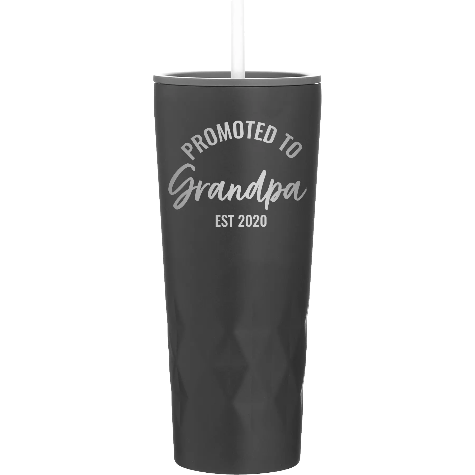 Personalized black 20 oz vacuum insulated tumbler with 'Promoted to Grandpa' design
