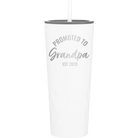 Personalized white 20 oz vacuum insulated tumbler with 'Promoted to Grandpa' design
