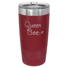 Laser etched maroon 20 oz vacuum insulated tumbler with 'Queen Bee' design