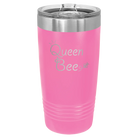 Laser etched pink 20 oz vacuum insulated tumbler with 'Queen Bee' design