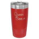 Laser etched red 20 oz vacuum insulated tumbler with 'Queen Bee' design