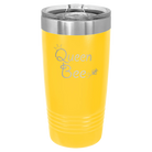 Laser etched yellow 20 oz vacuum insulated tumbler with 'Queen Bee' design