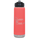 Laser etched coral 20 oz vacuum insulated water bottle with 'Queen Bee' design