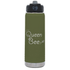 Laser etched olive green 20 oz vacuum insulated water bottle with 'Queen Bee' design