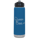 Laser etched royal blue 20 oz vacuum insulated water bottle with 'Queen Bee' design