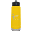 Laser etched yellow 20 oz vacuum insulated water bottle with 'Queen Bee' design