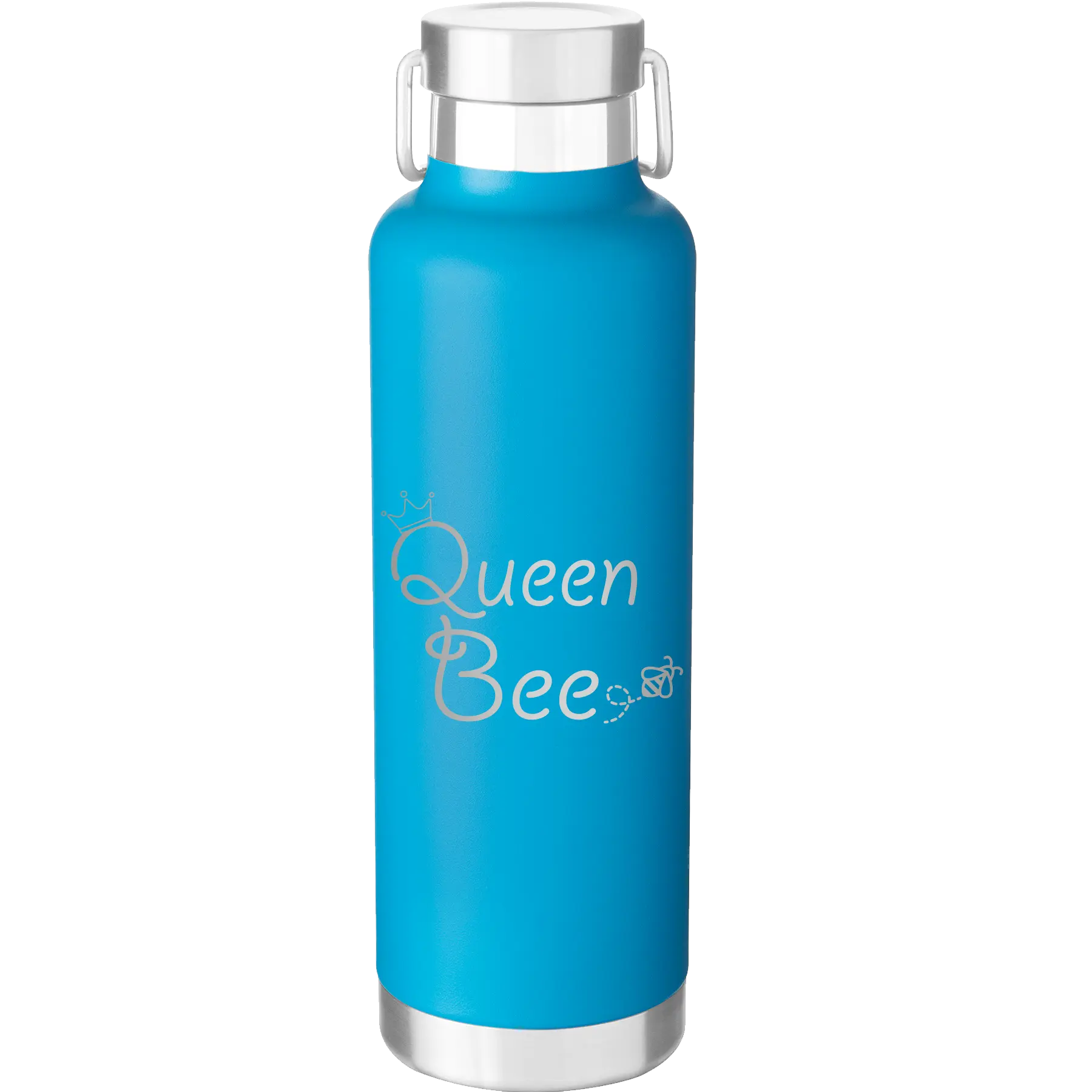 Laser etched aqua 24 oz vacuum insulated water bottle with 'Queen Bee' design