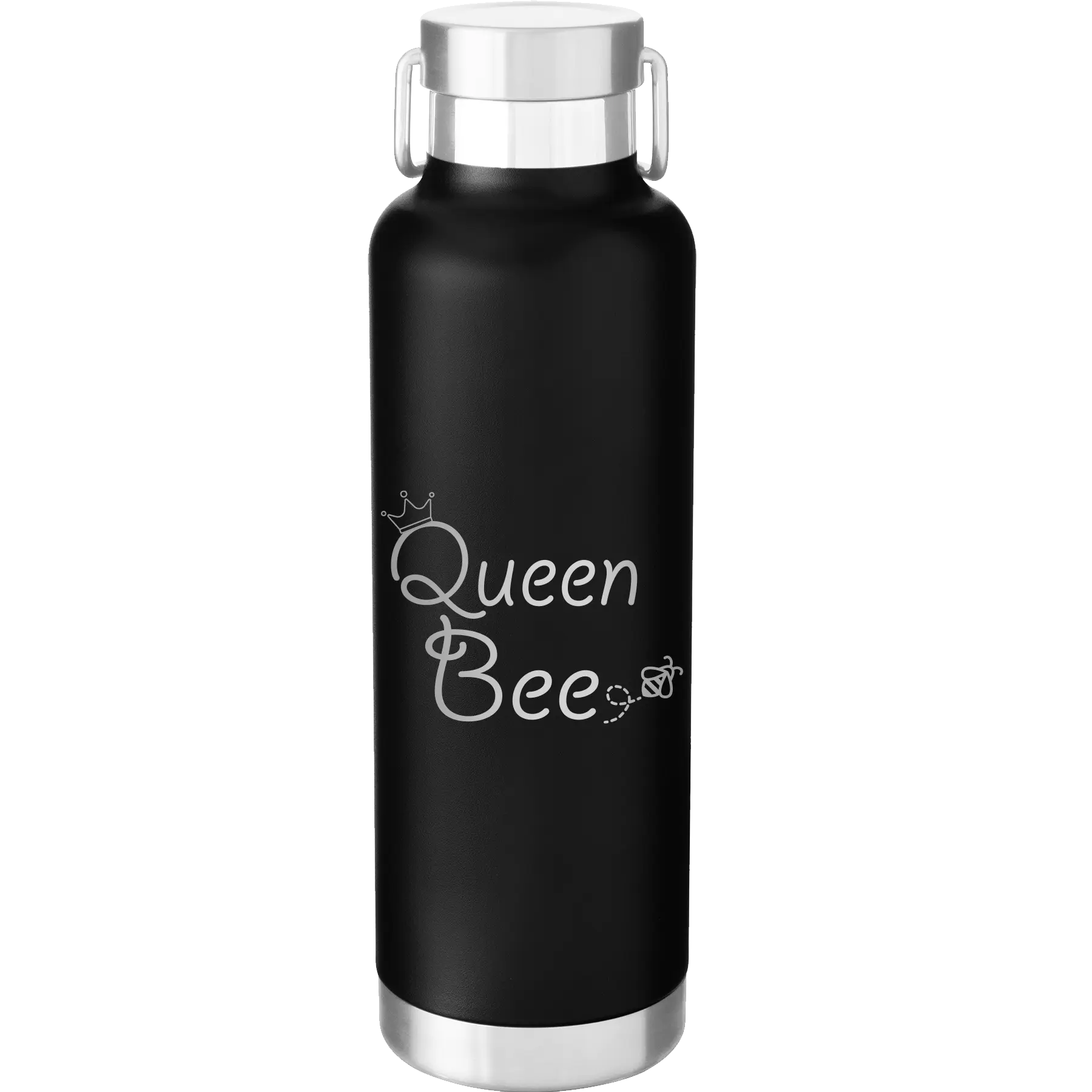 Laser etched black 24 oz vacuum insulated water bottle with 'Queen Bee' design