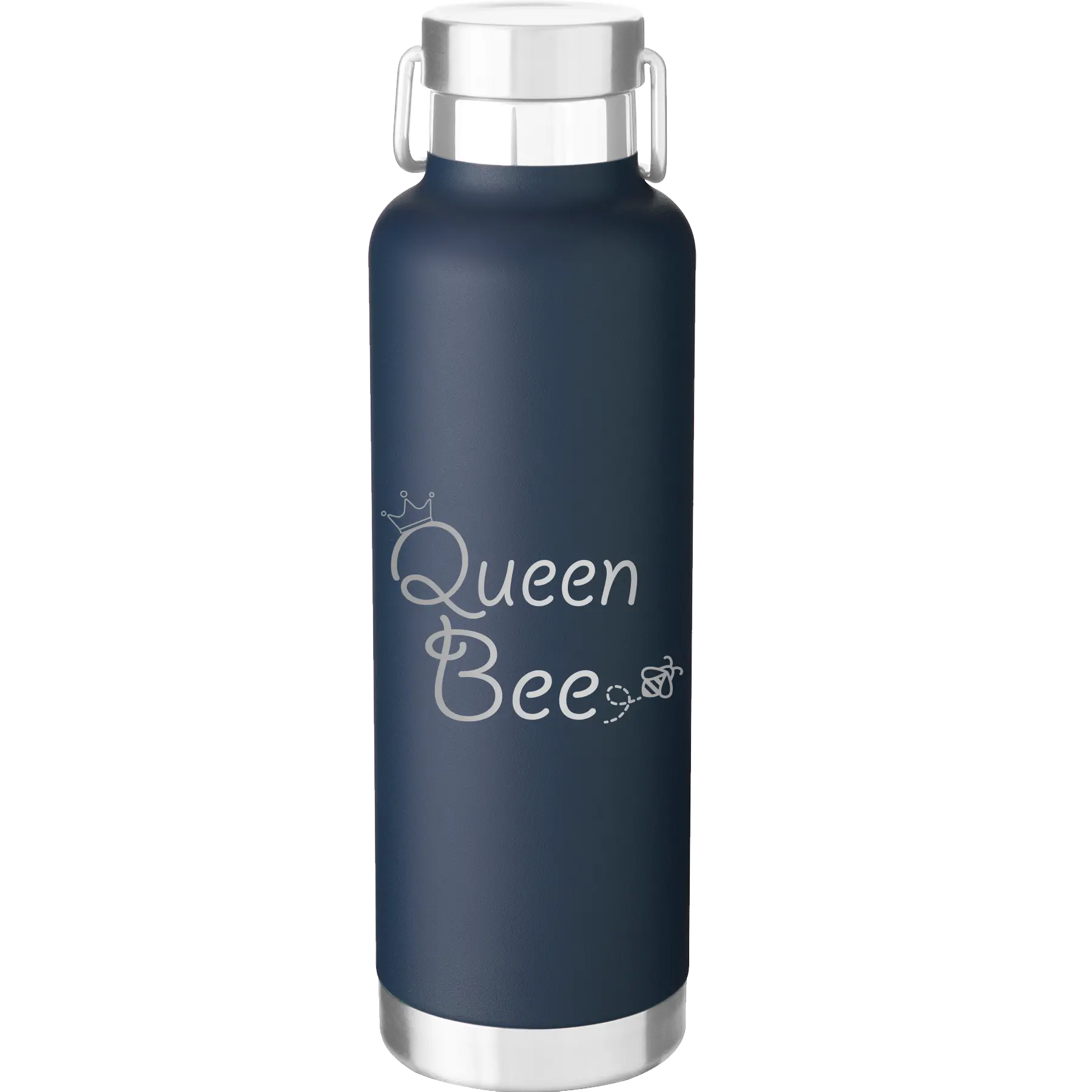 Laser etched navy 24 oz vacuum insulated water bottle with 'Queen Bee' design