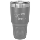Laser etched dark gray 30 oz vacuum insulated tumbler with 'Queen Bee' design