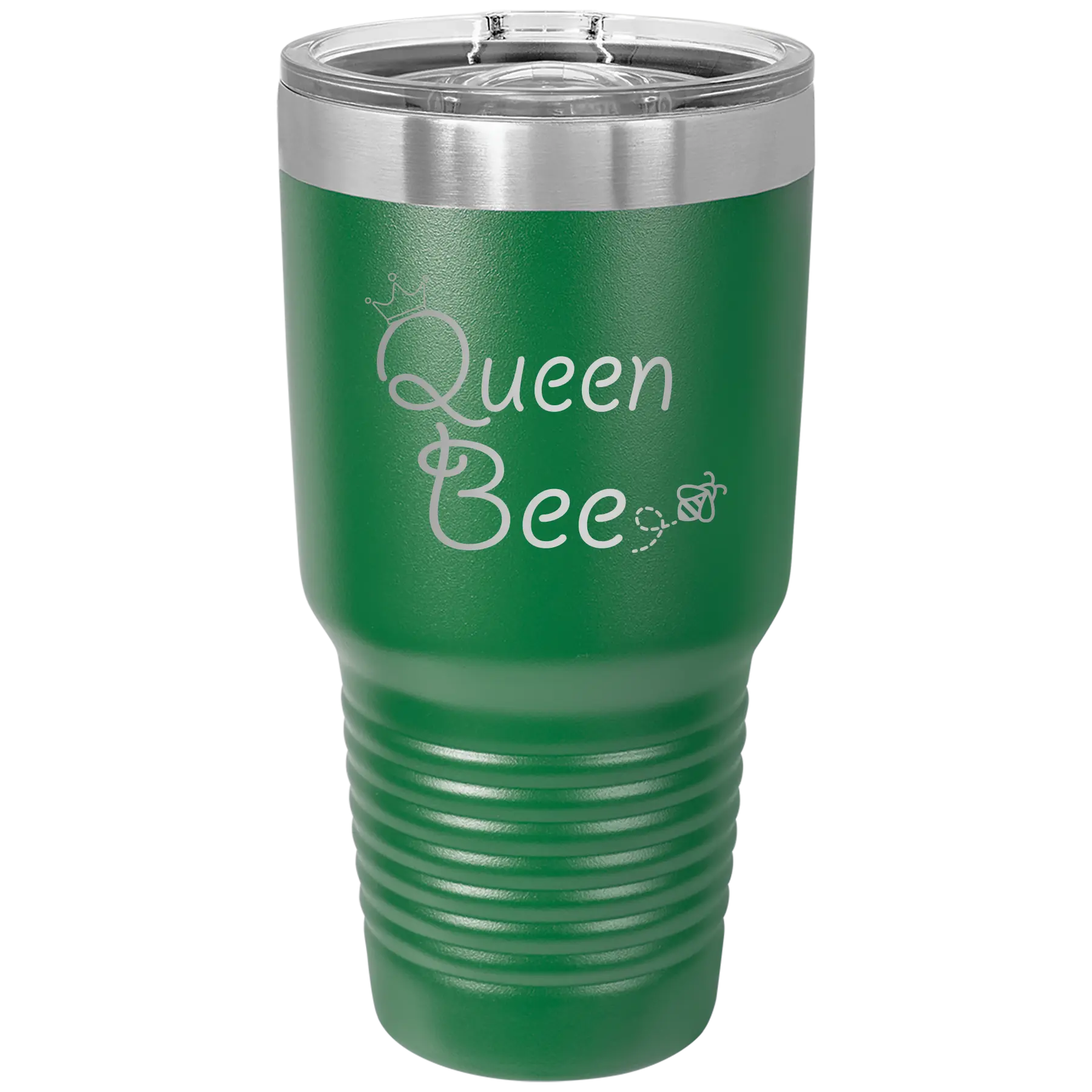 Laser etched green 30 oz vacuum insulated tumbler with 'Queen Bee' design