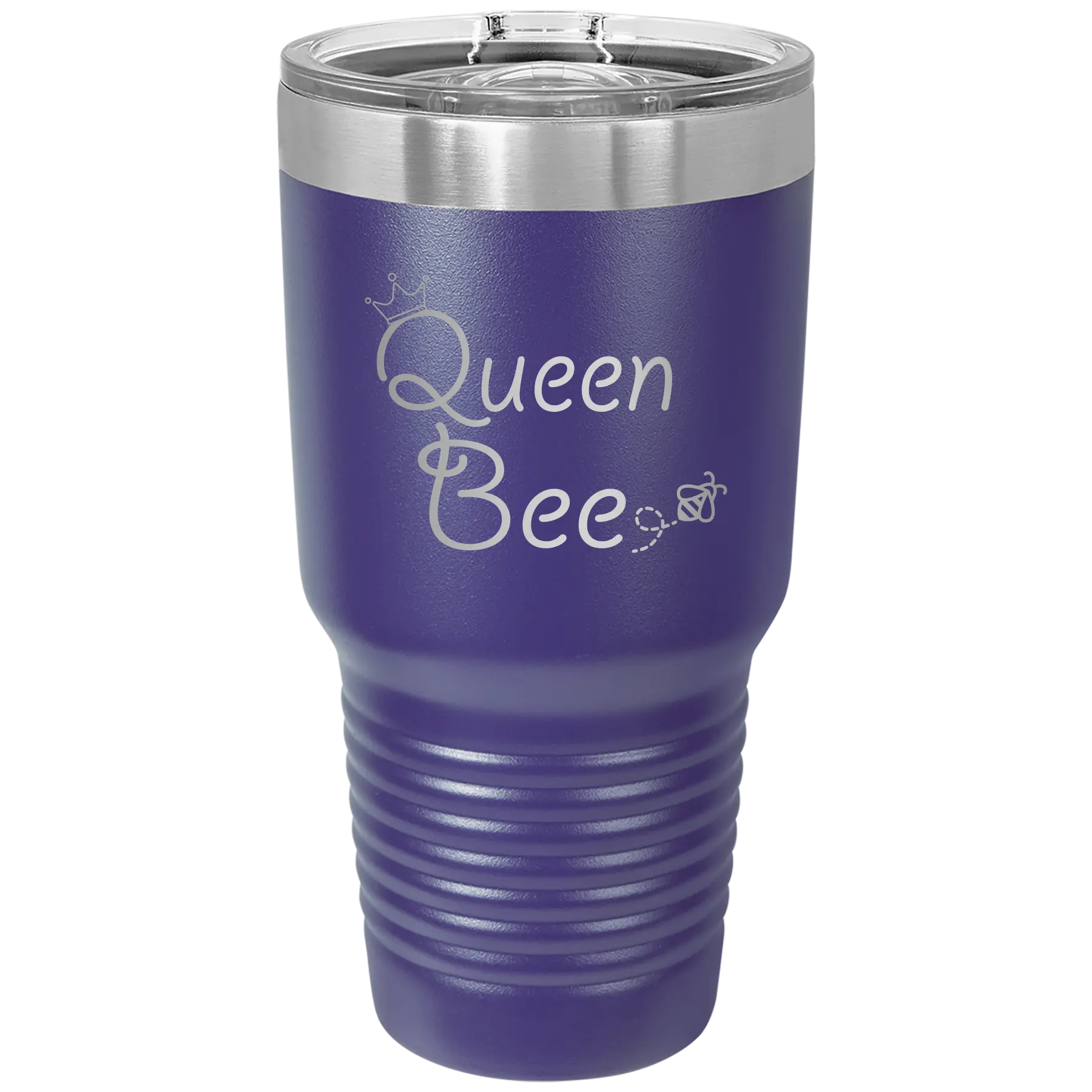 Laser etched purple 30 oz vacuum insulated tumbler with 'Queen Bee' design