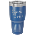 Laser etched royal blue 30 oz vacuum insulated tumbler with 'Queen Bee' design