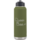 Laser etched olive green 32 oz vacuum insulated water bottle with 'Queen Bee' design