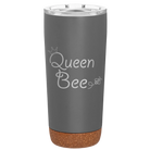 Laser etched storm gray 20 oz vacuum insulated tumbler with 'Queen Bee' design