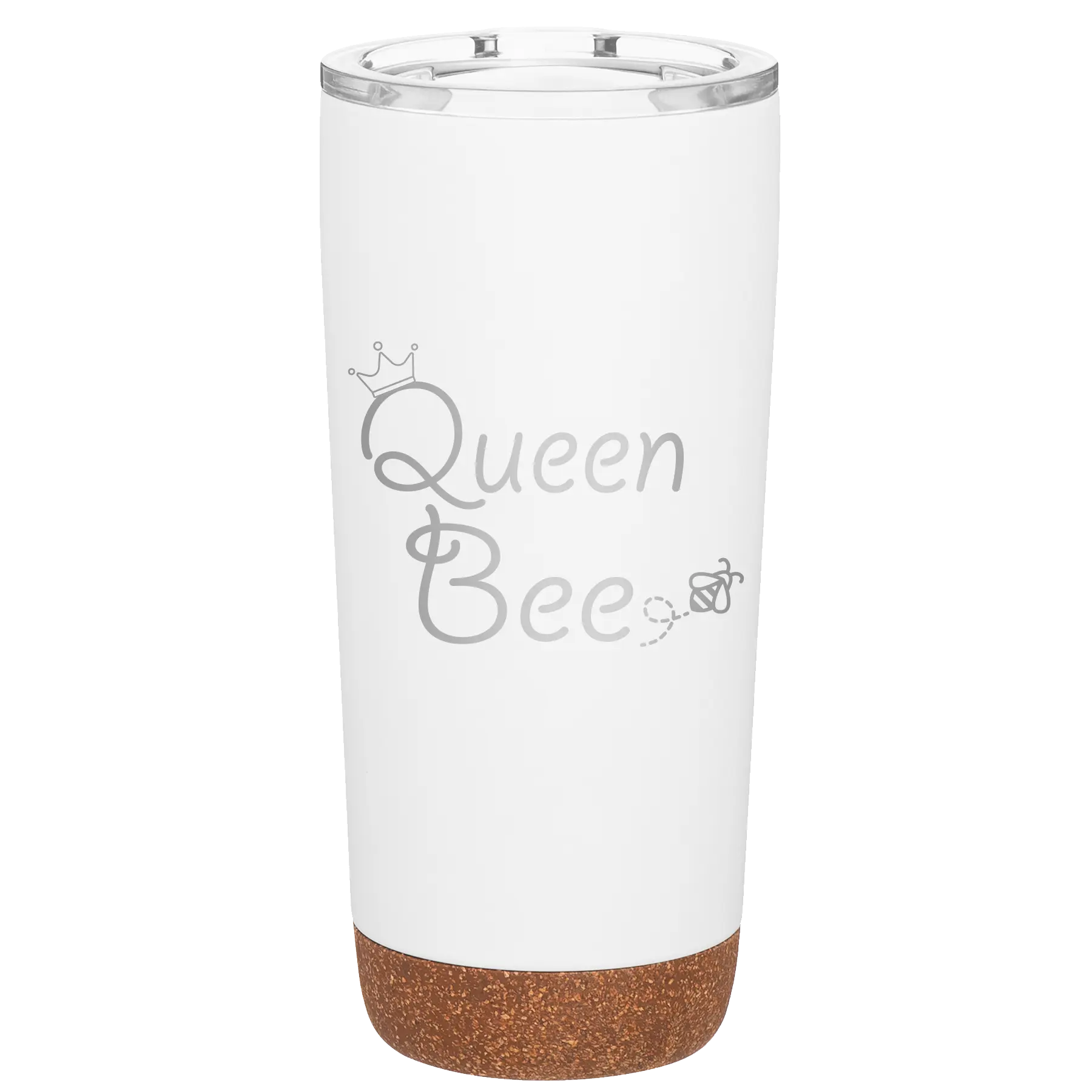 Laser etched white 20 oz vacuum insulated tumbler with 'Queen Bee' design