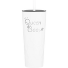 Laser etched white 20 oz vacuum insulated tumbler with 'Queen Bee' design