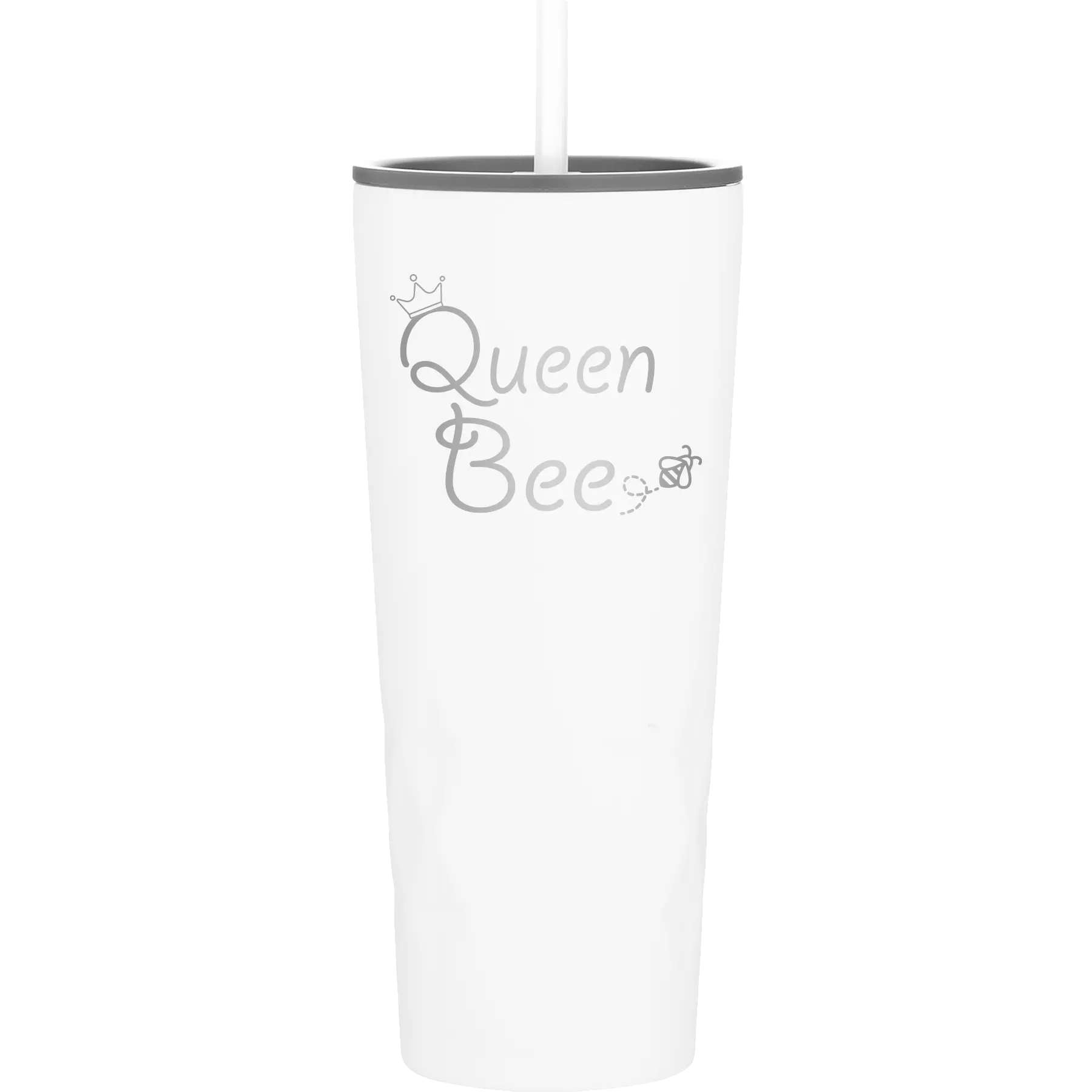 Laser etched white 20 oz vacuum insulated tumbler with 'Queen Bee' design