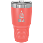 Laser etched coral 30 oz vacuum insulated tumbler with 'Save Water Drink Beer' design