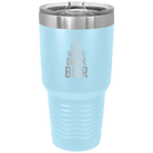 Laser etched light blue 30 oz vacuum insulated tumbler with 'Save Water Drink Beer' design