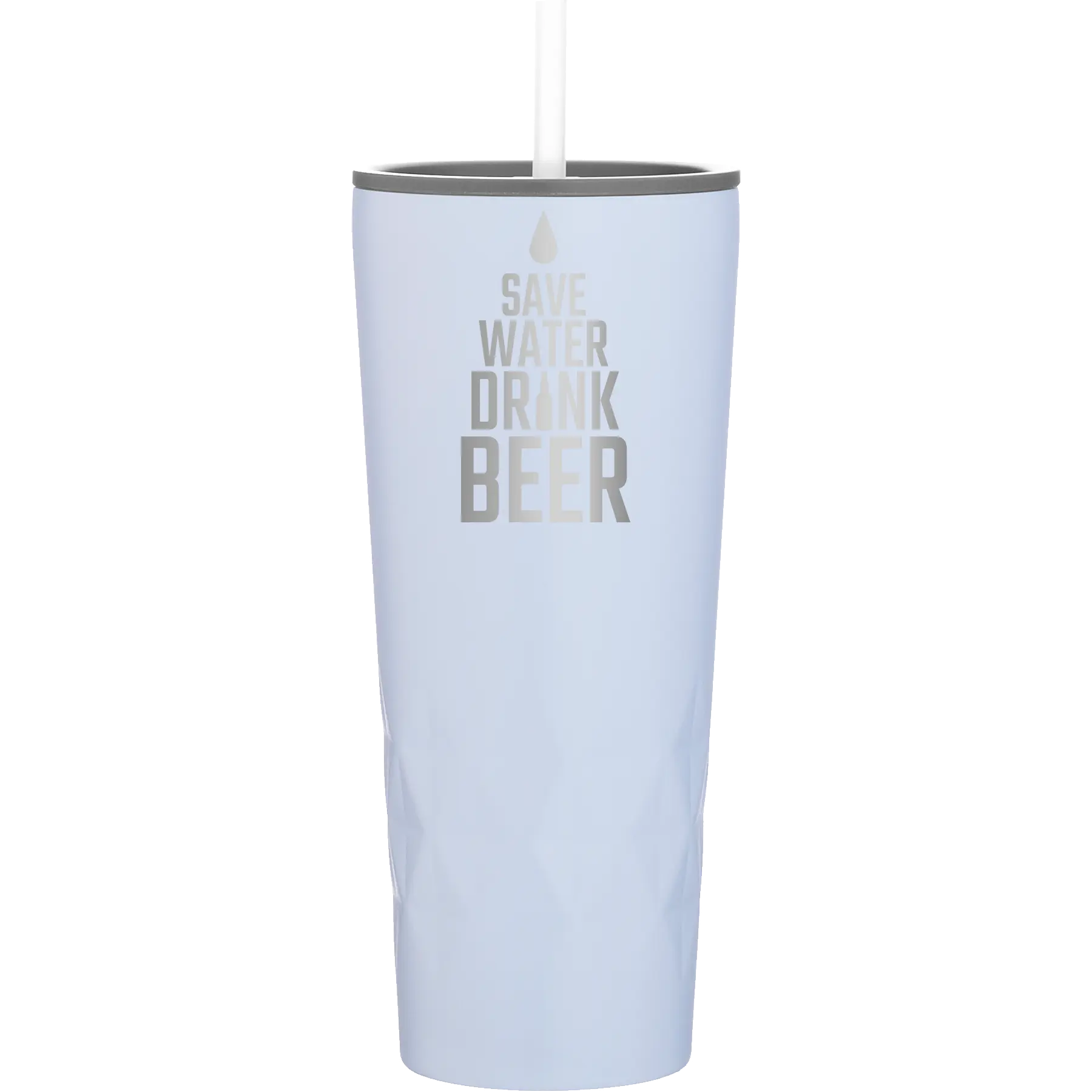 Laser etched landfall 20 oz vacuum insulated tumbler with 'Save Water Drink Beer' design