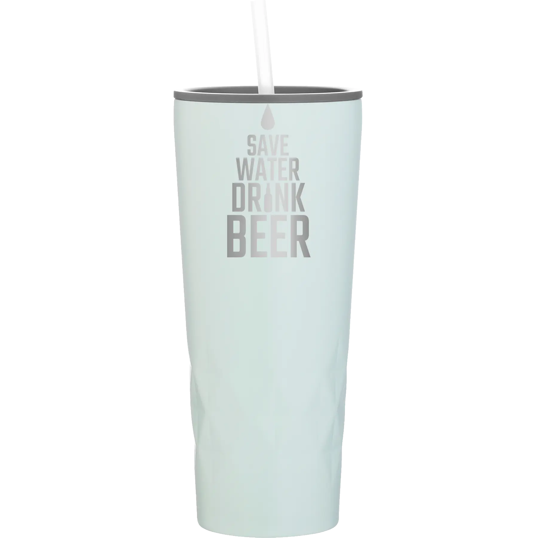 Laser etched meadow 20 oz vacuum insulated tumbler with 'Save Water Drink Beer' design