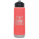 Laser etched coral 20 oz vacuum insulated water bottle with 'Super Sister' design
