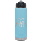 Laser etched light blue 20 oz vacuum insulated water bottle with 'Super Sister' design