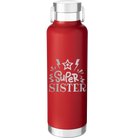 Laser etched red 24 oz vacuum insulated water bottle with 'Super Sister' design