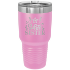 Laser etched light purple 30 oz vacuum insulated tumbler with 'Super Sister' design