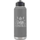 Laser etched dark gray 32 oz vacuum insulated water bottle with 'Super Sister' design