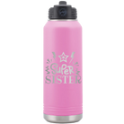 Laser etched light purple 32 oz vacuum insulated water bottle with 'Super Sister' design
