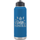 Laser etched royal blue 32 oz vacuum insulated water bottle with 'Super Sister' design