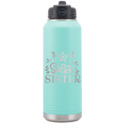Laser etched teal 32 oz vacuum insulated water bottle with 'Super Sister' design