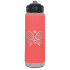 Personalized coral 20 oz vacuum insulated water bottle with 'Tennis' design