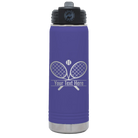 Personalized purple 20 oz vacuum insulated water bottle with 'Tennis' design