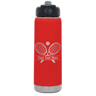 Personalized red 20 oz vacuum insulated water bottle with 'Tennis' design