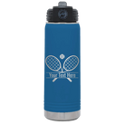 Personalized royal blue 20 oz vacuum insulated water bottle with 'Tennis' design