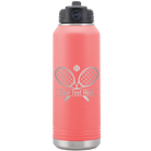 Personalized coral 32 oz vacuum insulated water bottle with 'Tennis' design