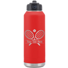 Personalized red 32 oz vacuum insulated water bottle with 'Tennis' design