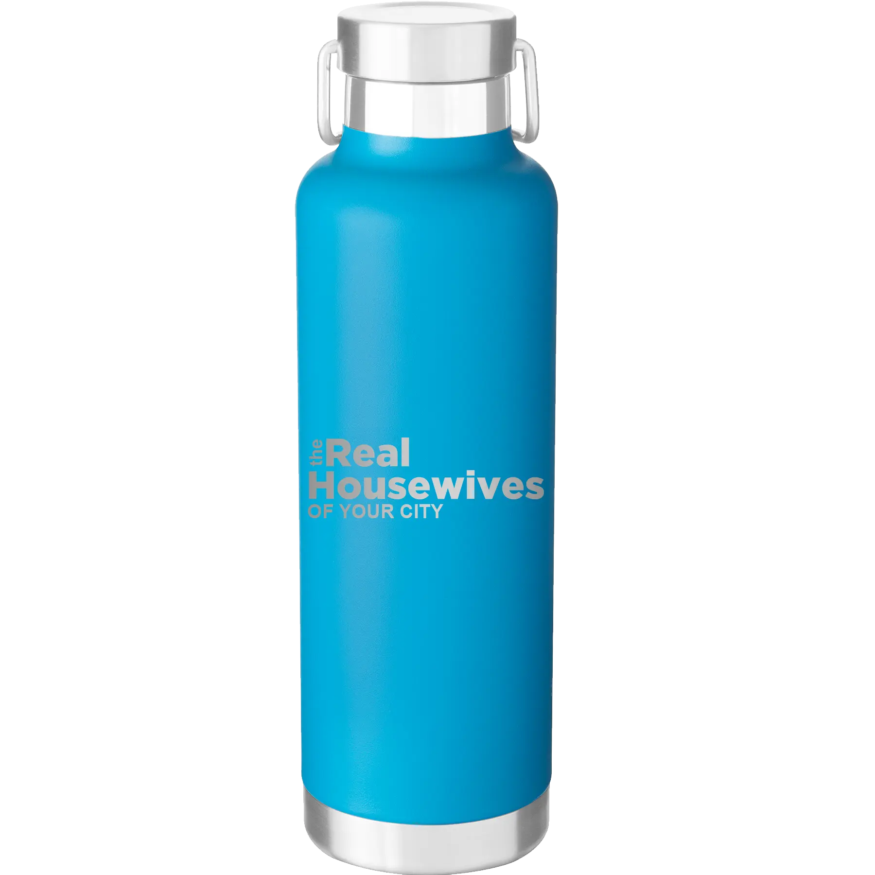 Personalized aqua 24 oz vacuum insulated water bottle with 'The Real Housewives' design